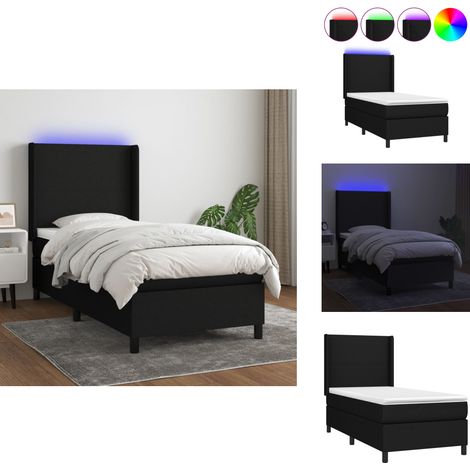 Sommier à lattes de lit matelas et LED Noir 80x200cm Tissu - Sommier Tapissier - Lit Avec Led - Matelas À Ressorts Ensachés - Tête De Lit Réglable - Éclairage LED (1/5)