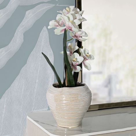 Vaso Batobamo, Finitura Effetto Materico, Rosa, Colore Struttura Bianco, Sfumatura Colore Struttura Crema
