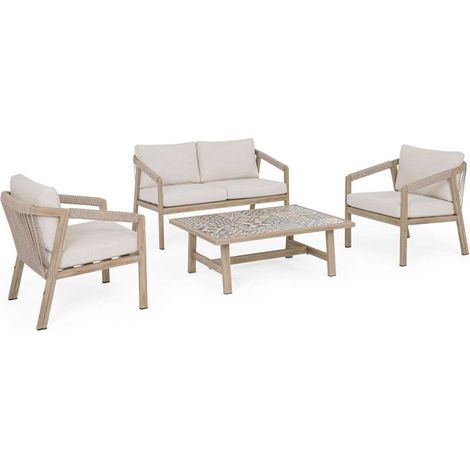 Bizzotto Set da Giardino Kalimera 4 Pezzi Poltrone e Tavolino Beige Effetto Legno (1/5)