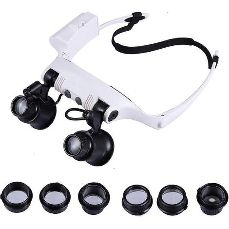 Loupe binoculaire de bijouterie à fixation frontale avec éclairage LED (1 paire). (1/5)
