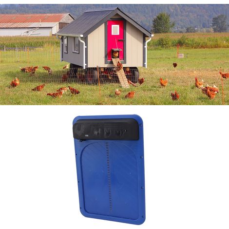 Solarbetriebene, lichtempfindliche Hühnerstalltür, automatische lichtempfindliche Hühnerstalltür, vollautomatischer Hühnerstalltüröffner, blau. (1/5)