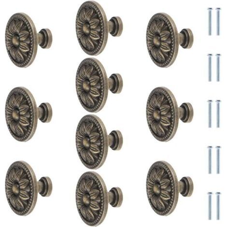 Möbelknöpfe, rund, mit Blumenmotiv, Antik-Bronze, 35 mm, Vintage-Stil, für Küchenschränke, Schubladen, Schubladengriffe aus Bronze, 10 Stück