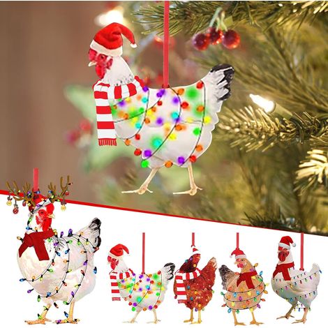 Weitere Weihnachtsdekorationen: Lustige Weihnachtshühner-Anhänger, 5 Stück, Schal, Festtagsdekoration, Hühner-Anhänger zum Aufhängen am Weihnachtsbaum im Freien (1/5)