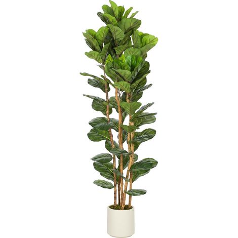 Plante Artificielle Figuier Lyre 180 cm Faux Arbre d'Intérieur en Pot Tronc en Bois Massif 91 Feuilles (1/5)