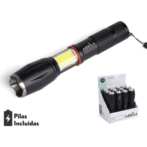 Taschenlampe led centello schwarz 5lm +cob+zoom ip44 300lm Magnet und Griff 15,5/18,6x3,8x3,8 cm 3xaaaaa