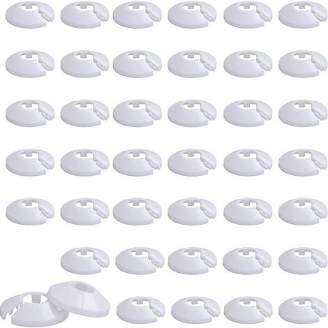 Lot de 50 cache-tuyaux de radiateur blancs, en plastique, pour tuyaux de 16 mm de diamètre. (1/4)