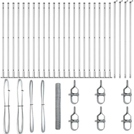 Grillage rouleau,Clôture hexagonale 1.2x50 m Acier galvanisé, Poteaux de clôture avec plaques de base 13 pcs Ø32mm 68.5cm Acier galvanisé CFW1273183 (1/5)