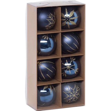 Paris Prix - Lot De 8 Boules De Noël maison Des Couleurs 8cm Bleu & Or (1/5)