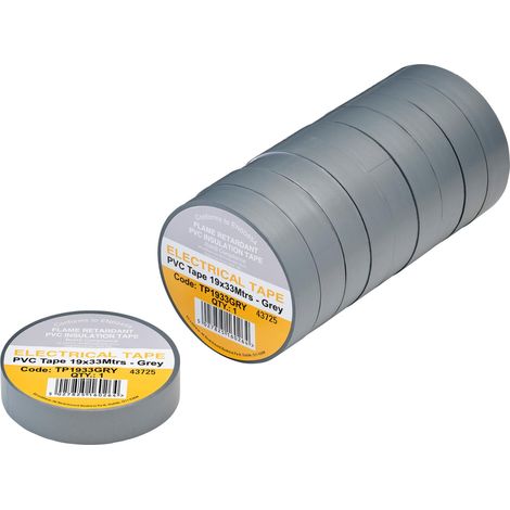 Draper 29500 Grey PVC Electrical Insulation Tape, 19mm x 33m (Pack of 10) (1/2)