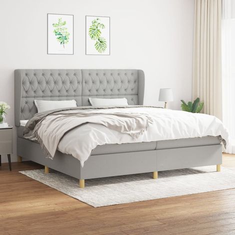 Lit à sommier tapissier avec matelas - Cadre De Lit Moderne: King Size - Lit Double - Gris clair 200x200cm Tissu Chic-928376 (1/5)