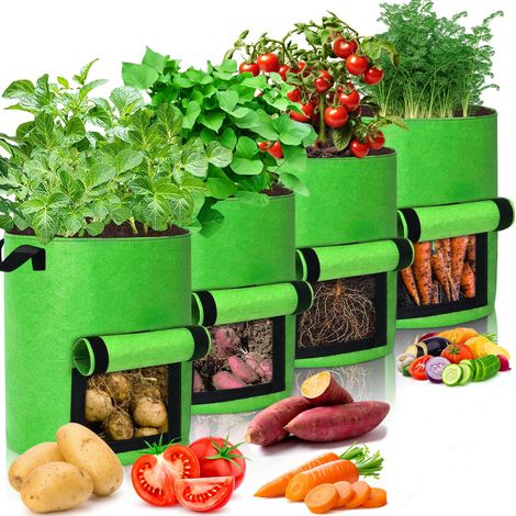 40L Sac de Plantation de Pommes de Terre, Sacs à Plantes, Lot de 4 Sac de Culture en Non Tissé Pot de Fleur Sac de Jardin avec Poignée Sangles Aération Tissu Pots, 10 Gallons (A) (1/5)