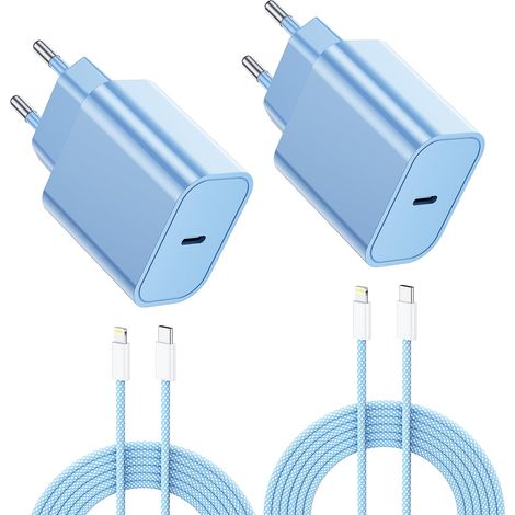 25W Chargeur Rapide, 2PCS Chargeur Rapide 14/14 Plus/14 Pro/14 Pro Max/13/12/11/SE/X/XS/XR SE 8 7 6, USB C Prise et 2M Cable Secteur C-to Lightning Mural Alimentation Adaptateur (1/5)