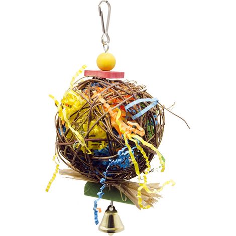 Bird Parrot Toy, Bird Chew Toy, Natural Rattan Ball with Paper Strips and Metal Bell, Bird Parrot Swing Toys for Birds, Parakeets, Perching Parrots
