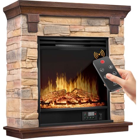 KESSER® Camino elettrico a piantana - Camino elettrico con effetto fiamma LED 3D  Con funzione di riscaldamento  Camino elettrico con potenza di 1800W  Timer settimanale  Natura / Marrone