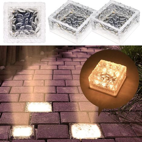 2er-Pack 6 LED-Solarleuchten für Glaspflastersteine, warmweißes Licht, Ein/Aus L (1/5)