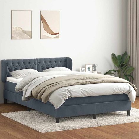 Cama box spring con colchón terciopelo gris oscuro 160x210 cm (1/5)