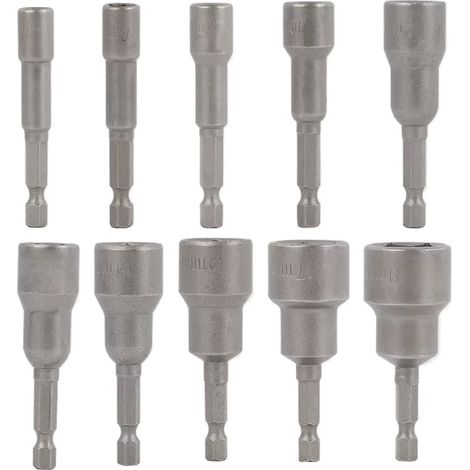 10 Pcs Embout Douille Visseuse à Choc 6-19mm Set Magnétique Hexagonale Douille Jeu de Embout Aimanté Perceuse Prise Hexagonale douille Set 1/4 Pouce pour Mandrin à Changement Rapide (1/4)