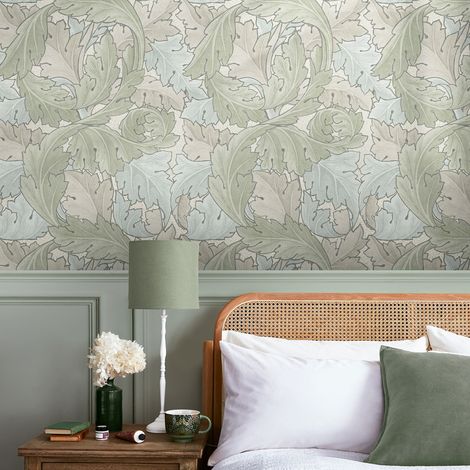 Papier peint intissé William Morris Acanthus Sage & Duck Egg  1005 x 52cm Vert