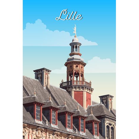 Tableau sur toile illustration Lille 30x45 cm - Impression sur Toile Murale Décorative - Image imprimée en HD sur Toile - Toile sur Châssis en Bois FSC - Fabriqué en France (1/5)