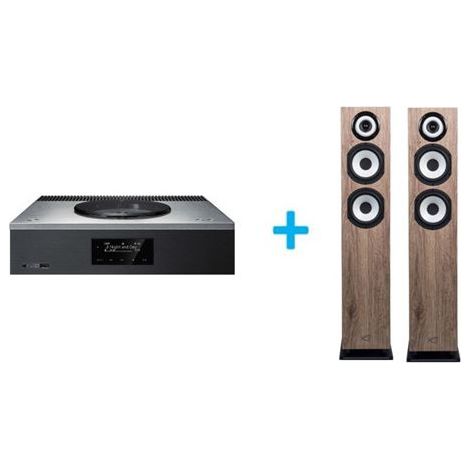 Amplificateur Hi-Fi Technics SA-C600EG-S Argent + une paire d'enceintes colonne Cabasse Java MC40 Chêne blanchie