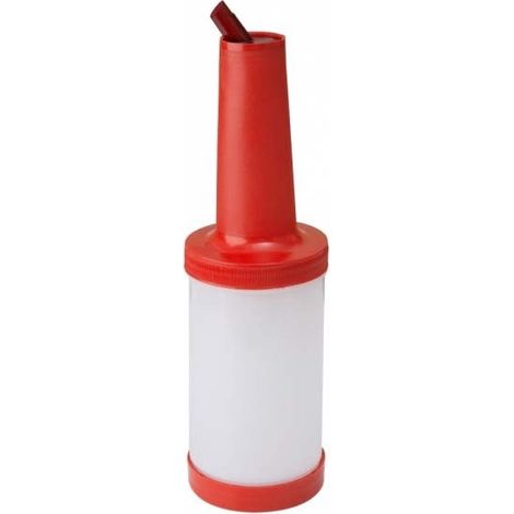 Bouteille de jus rouge 1L avec bec verseur intégré, idéale pour les bars et la maison.