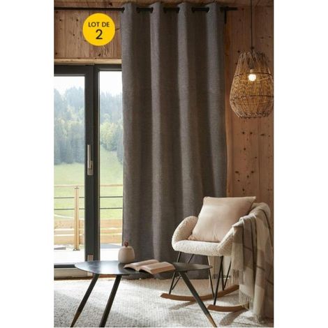 Lot de 2 rideaux 140 x 260 cm ultra occultant doublé polaire Bjorn Gris (1/4)