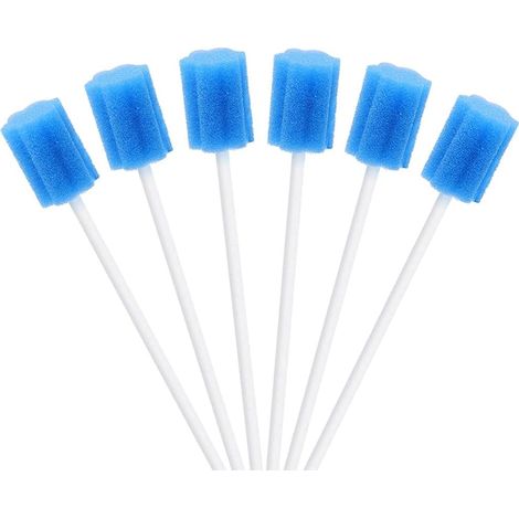 100 pièces Bâtonnets de soins buccaux Coton-tiges jetables Éponge pour la bouche Hygiène buccale, Éponge en coton pour les soins buccaux Éponge pour l'hygiène buccale (bleu) (1/5)