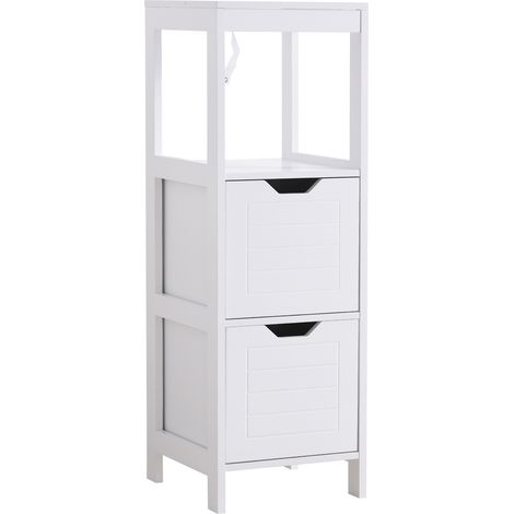 Armario de Baño con Estante Abierto 2 Cajones Antivuelco 30x30x89 cm Blanco (1/6)