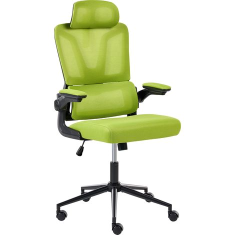 Silla de oficina moderna asiento de piel sintética respaldo de malla altura giro 360° reposabrazos ajustables inclinación verde Kryos