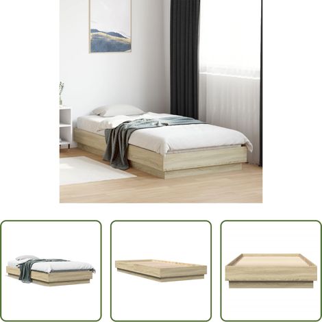 vidaXL Sperrholz - Bettgestell ohne Matratze Sonoma-Eiche 90x200 cm Holzwerkstoff (1/5)