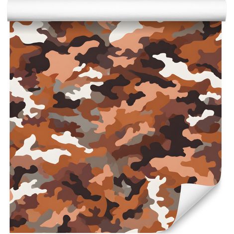 Papier peint camouflage militaire orange et bordeaux pour salon et chambre 50x1000 (1/5)