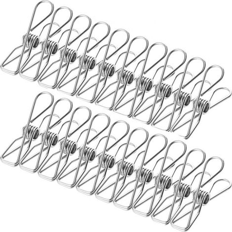 Lot de 20 mini pinces à linge en fil d'acier inoxydable, robustes et utilitaires pour l'extérieur