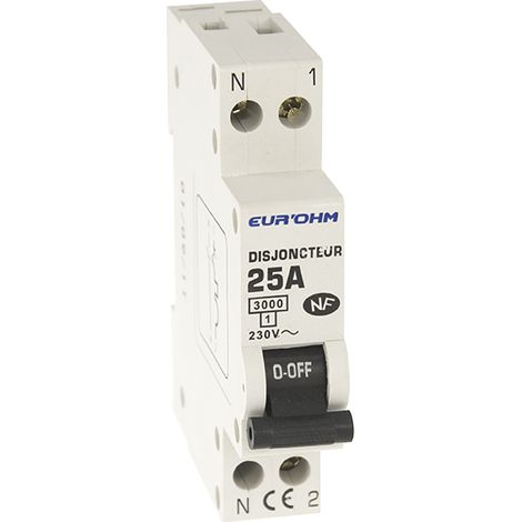 Disjoncteur 1P+N courbe D connexion vis haut/bas 3kA - IP20/IK02 25A