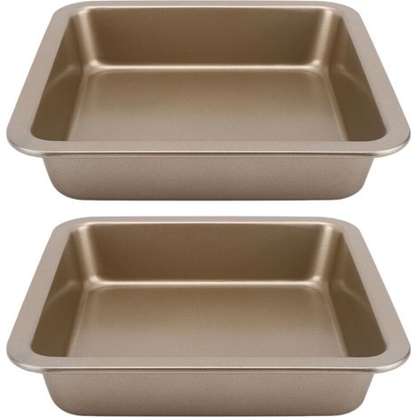 2-teiliges quadratisches Pizza- und Kuchenblech mit Antihaftbeschichtung, Backzubehör (Gold)
