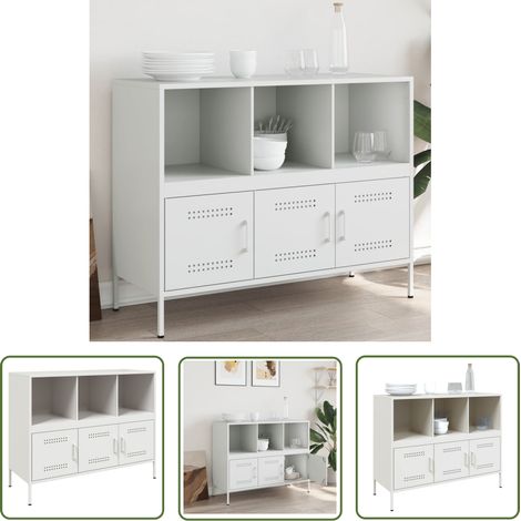 The Living Store Buffet blanc 100,5x39x79 cm acier - Buffet Industriel - Meuble Rangement - Buffet Blanc - Commode - Étagère Ouverte (1/5)