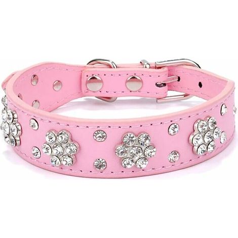 Joli Collier pour Chien avec Strass Bling Bling-Motif de Fleurs en Diamant (Rose M) -Convient aux Chiens de Petite et Moyenne Taille