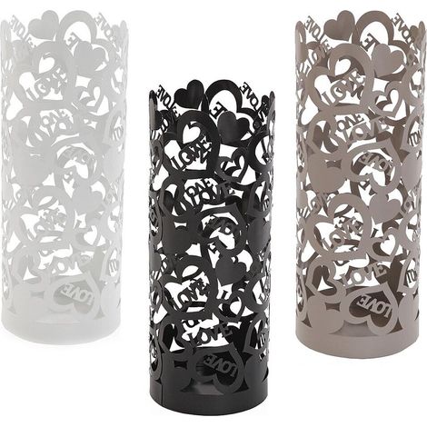 Porta ombrelli vaschetta scola pioggia con decoro cuore love bianco nero tortora per negozio ufficio casa ingresso in metallo - colorigenerali: BIANCO (1/5)