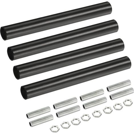 Fileté Extension Tige Trousse, M10 Filetage 3.94" Accouplement Écrou Rond Manchon Connecteur avec Fileté Tuyau Hexagonal Écrou, Noir 4 Ensemble (1/5)