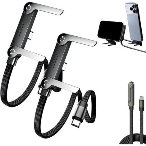 Générique Câble Chargeur 2-en-1 Invisible avec Support en T - Câble Tressé Type-C 240W Charge Rapide 1,5m, (2PCS)(L001) (1/5)