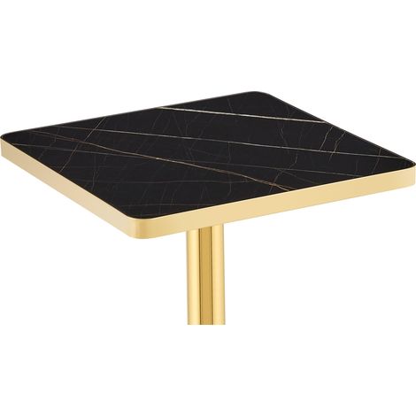 Mesa de comedor cuadrada 60x60 cm efecto mármol con base metálica negra (1/5)