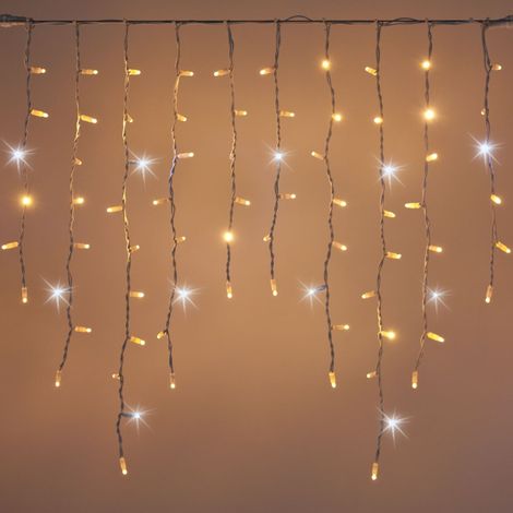 Koem cascata di stalattiti tenda a pioggia 5x1 mt con 380 luci di Natale a Maxi Led Bianco Caldo con flash Bianco Ghiaccio IP65 professionale per esterno e interno Bianco Caldo 5x1 metri - 380 Maxiled (1/5)