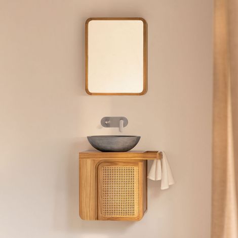 Ensemble meuble de salle de bain suspendu 60x40 cm en bois de teck Georgy SKLUM