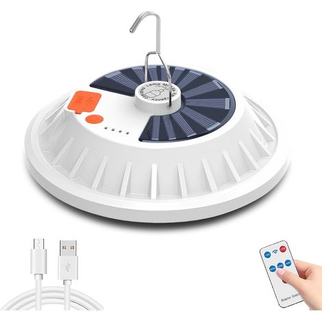 Lampe Camping Solaire, Lampe Exterieur LED Rechargeable par USB avec Télécommande, 5 modes avec crochet, Lanterne de Camping Étanche Portable (1/5)