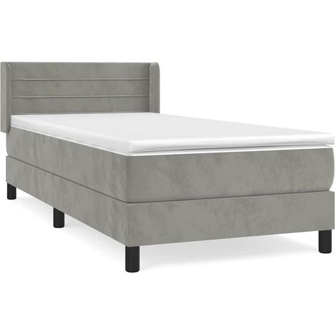 Lit avec Matelas Ressorts Ensachés, Surmatelas et Tête de Lit Velours Gris Clair 90 x 190 cm, 43.36kg (1/5)