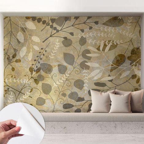 Papier peint adhésif décoratif avec colle pour salon chambre et bureau Installation rapide Feuilles et brindilles 208x146 cm (1/5)
