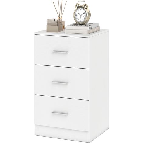 COSTWAY Nightstand Modern Bedside Table with 3 Storage Drawers White