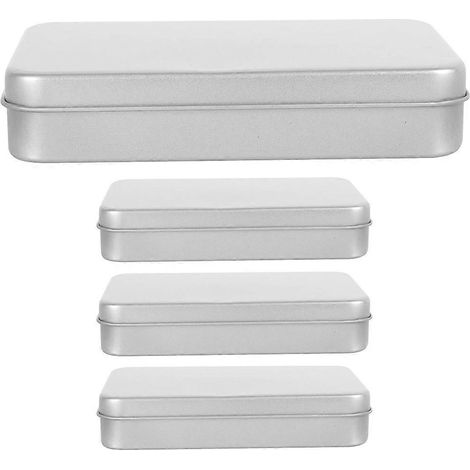 Lot de 4 petites boîtes en métal rectangulaires, boîtes de rangement portables-10.6x6.3cm-Silver (1/4)