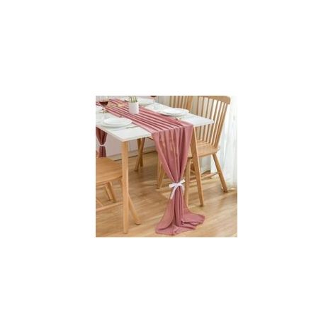 Chemin de Table en Mousseline de Soie Décoration de Table de Mariage,Rose foncé,300 x 70 cm
