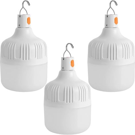 Set of 3 USB Rechargeable LED Camping Lights - Super Bright Tent Light - 3 Lighting Modes - 30W - Camping Light with Hook - Portable Lantern for Camping, Fishing, Hiking