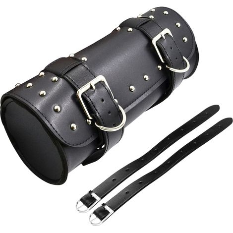 Motorrad-Werkzeugtasche, Gabeltasche aus PU-Leder, Satteltasche mit verstellbaren Riemen, Ersatz-Lenkeraufbewahrung für Honda Kawasaki Suzuki Yamaha (schwarz) (1/5)